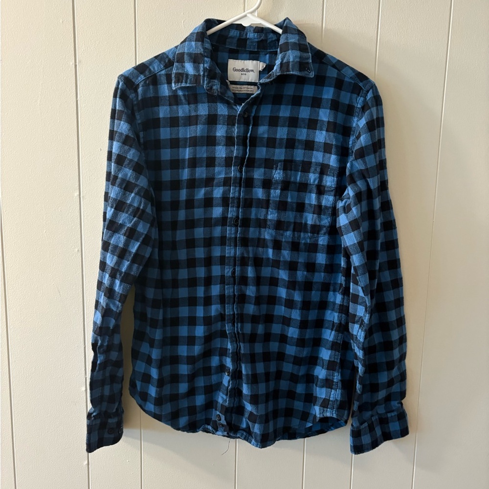 Goodfellow & Co Blue Black Casual Button Down Shirt Mens Small Plaid top fall